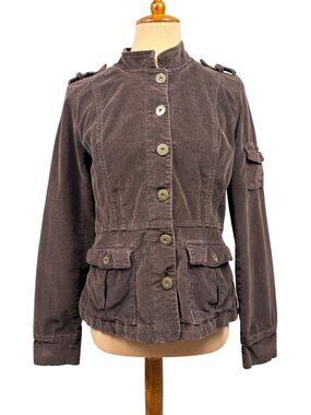 Y2K Calvin Klein Jeans Womens Military Corduroy Jacket Brown Button-Front Medium